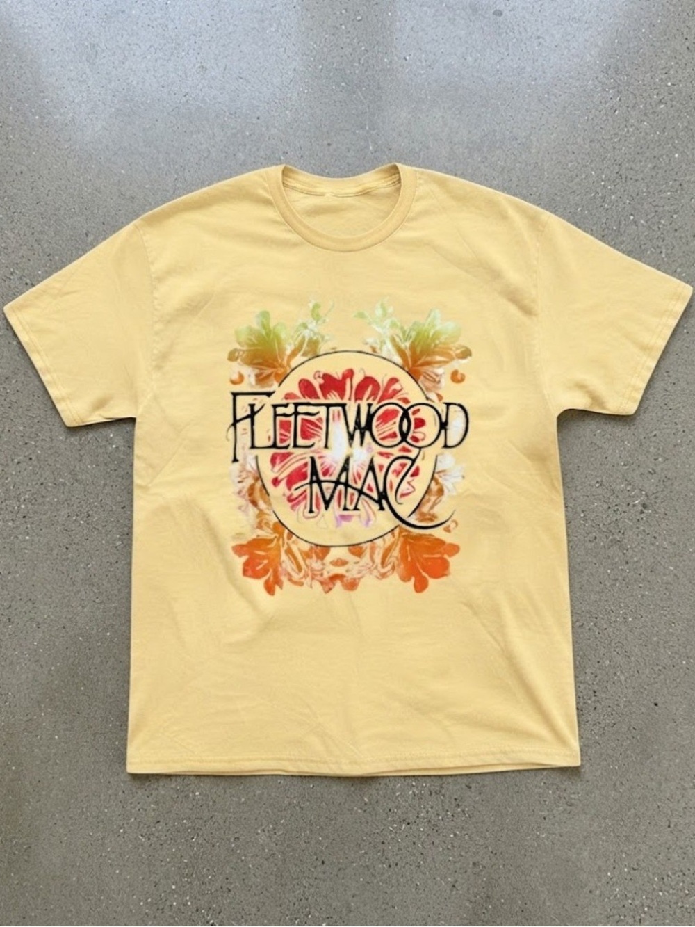 Fleetwood Mac Floral Graphic Tee Yellow Cotton Gildan T-Shirt
